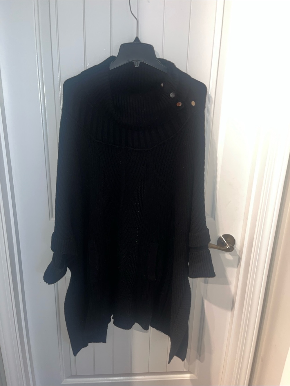 Black Cowl-Neck Button-Shoulder Tunic Sweater - Women's